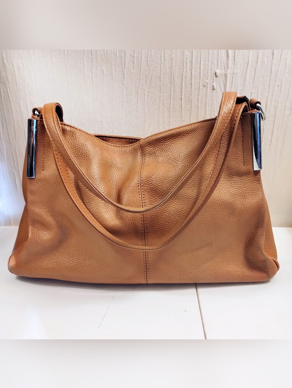Heshe Genuine Leather Hobo Shoulder Tote In Sorrel